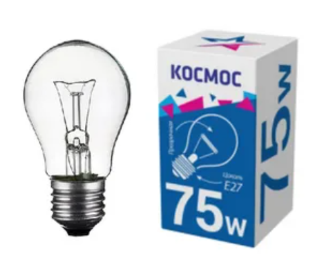 Лампа накаливания КОСМОС A55 Е27 75W прозрачная
