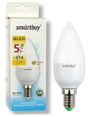 Лампа светодиодная SMARTBUY C37-5W-220V-4000K-E14 (свеча, белый свет) 